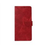 Rixus bookcase for Samsung Galaxy S25 in dark red, vintage PU leather flip wallet case with magnetic closure