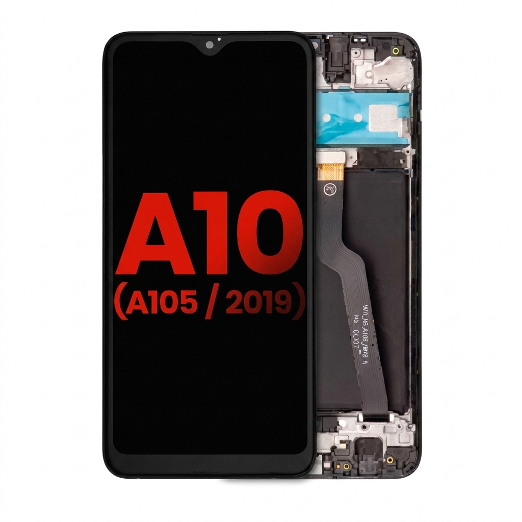QPW4LQ.jpg Samsung Galaxy A10 (2019) LCD screen assembly with frame, black color, high-resolution replacement