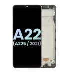 OLED screen assembly with pre-installed frame for Samsung Galaxy A22 4G (A225/2021), black display, replacement part