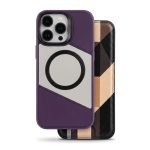 Fusion MagSafe Case for iPhone 16 Pro Max in deep purple with geometric two-tone design and raised lens protection