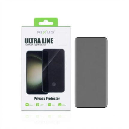 Rixus Ultra Line tempered glass privacy screen protector for Samsung Galaxy S22 or S23, full glue, anti-peep