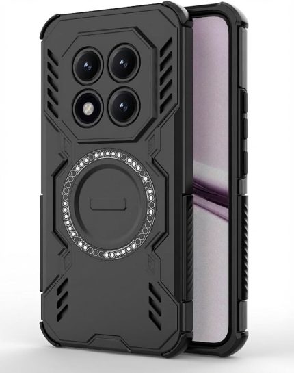 Defender Armor Mag black case for Xiaomi Redmi Note 15 Pro 5G with ring kickstand and reinforced corners