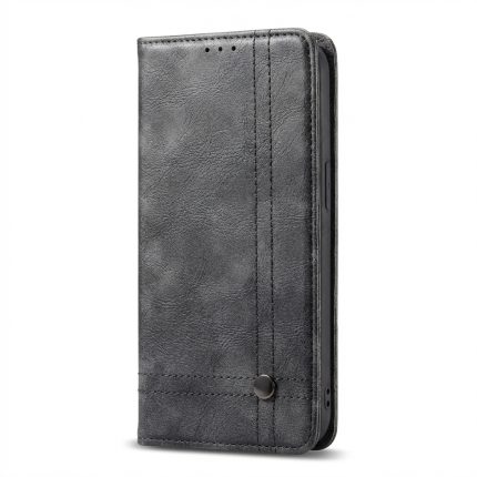 Smart Seam black leather phone case for Samsung Galaxy S26 Ultra with elegant stitching and button accent