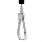 Rixus universal grey crossbody phone strap with integrated mini pouch, adjustable gold hardware, display