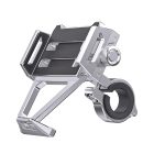 Rixus RXBH17 Steel Core Bike Phone Holder with 360° rotation, universal smartphone mount, and durable metal construction mounted on handlebar