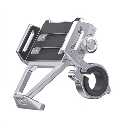 Rixus RXBH17 Steel Core Bike Phone Holder with 360° rotation, universal smartphone mount, and durable metal construction mounted on handlebar