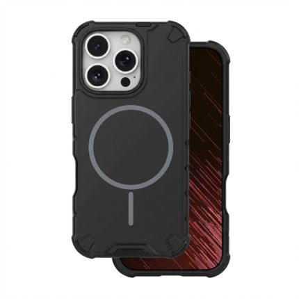 Defender 2-in-1 MagSafe case in matte black for iPhone 16 Pro Max, showing shock-absorbing corners and sleek design