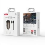 XO CC70 30W PD Fast Car Charger in black metal with included USB-C to USB-C cable, compact design
