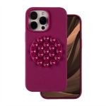 Maroon silicone suction cup phone case for iPhone 16 Pro Max, slim design with raised camera bezel.