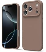Mocha Brown Matte Silicone Case for iPhone 17 Pro 6.3 inch, showing full camera lens protection and sleek finish