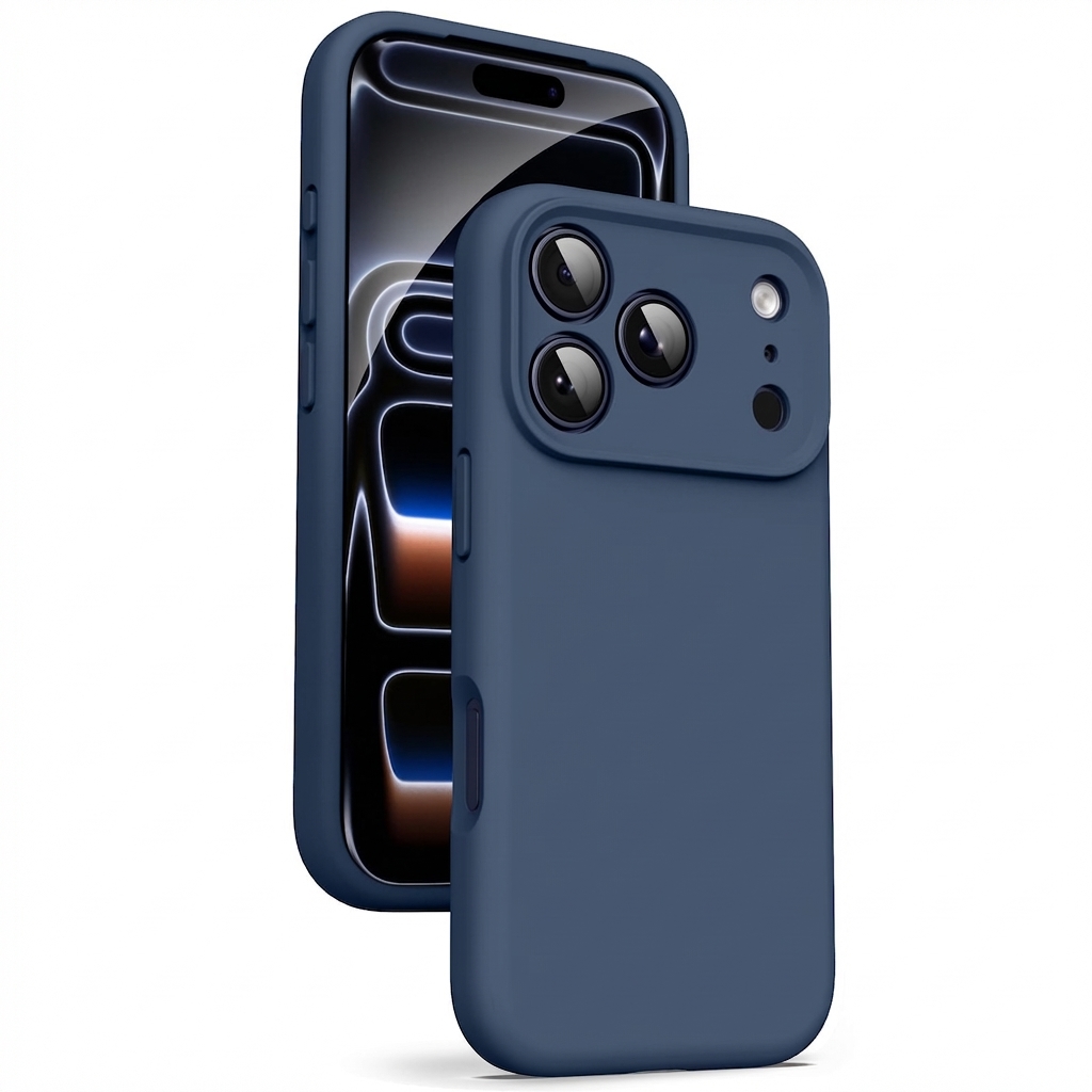 t3ViZC.jpg iPhone 17 Pro blue silicone case with integrated camera lens protector, 6.3-inch fit