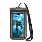 RIXUS RXBG20 black waterproof phone bag with clear dual-window design and adjustable lanyard