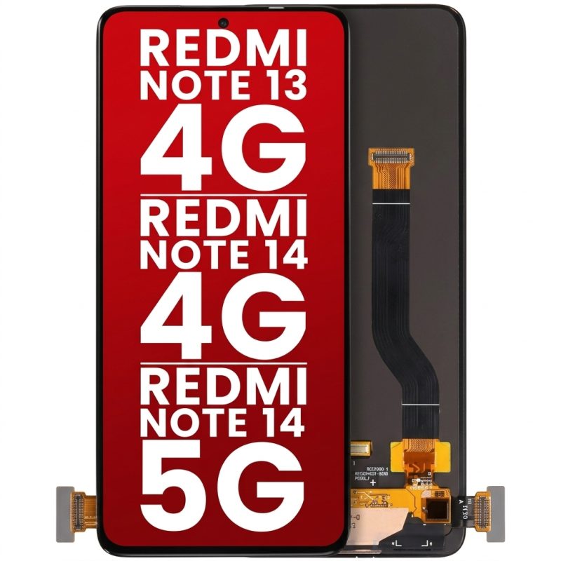 OLED display and touch digitizer assembly for Xiaomi Redmi Note 13/14 4G 5G, black, center punch-hole, premium quality