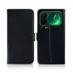 Rixus Black Smart View Leather Wallet Case for Xiaomi 17 Pro