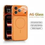 iPhone 17 Pro Max Orange Matte Glass MagSafe Case with Camera Shield