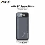 ASPOR A396 PD 20000mAh Power Bank, 22.5W Fast Charge, Black