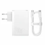 Baseus GaN5 Pro 140W 3-Port Fast Charger with 240W USB-C Cable, White