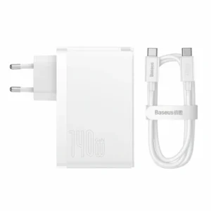 Baseus GaN5 Pro 140W 3-Port Fast Charger with 240W USB-C Cable, White