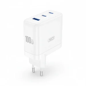 XO 100W GaN 3-Port USB-C Wall Charger, Fast Charging, White