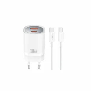 XO 30W GaN Dual Port Fast Wall Charger with USB-C & USB-A + USB-C Cable