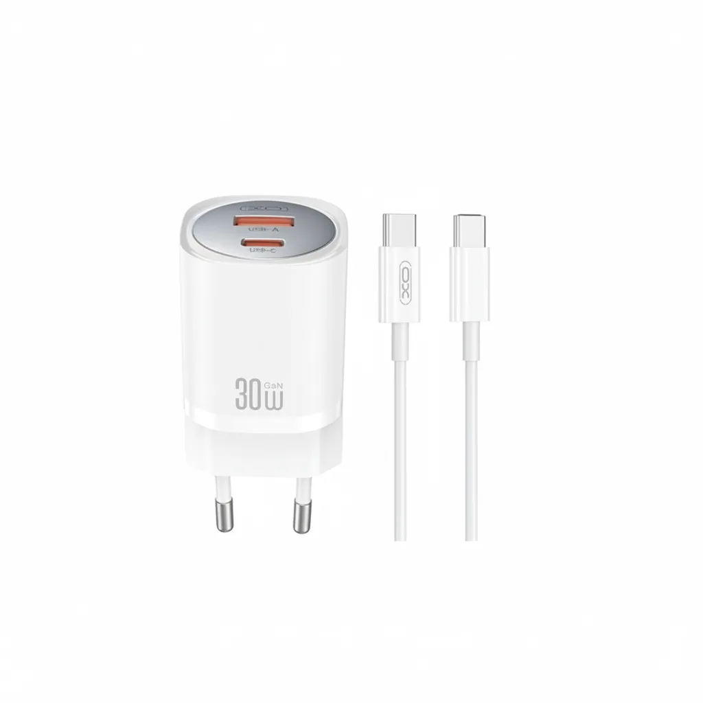 DF-XO-CHGR-0004-01 XO 30W GaN Dual Port Fast Wall Charger with USB-C & USB-A + USB-C Cable