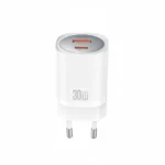 XO 30W GaN Dual Port Fast Wall Charger with USB-C & USB-A + USB-C Cable