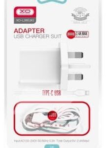 L99 2.4A UK home charger with Type-C cable NB103, white, fast charging, for USB-C devices and smartphones