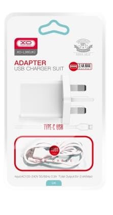 DRFONE-IMG-1 L99 2.4A UK home charger with Type-C cable NB103, white, fast charging, for USB-C devices and smartphones