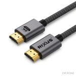 Rixus 8K HDMI Cable 2m, braided nylon, space gray finish, 48Gbps, 24K gold-plated connectors, premium quality