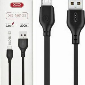 XO NB103 Micro USB 2.1A fast charging cable in black, suitable for smartphones and tablets