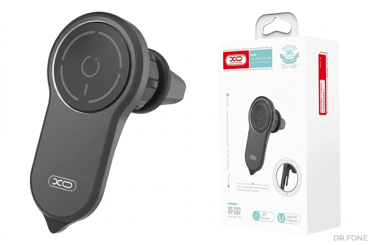 DRFONE-IMG-1939 XO C62 3-in-1 car air outlet holder with magnetic suction, safety hammer, and seat belt cutter