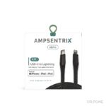 Ampsentrix Alpha 6ft USB-C to Lightning Cable, MFi, Black Braided