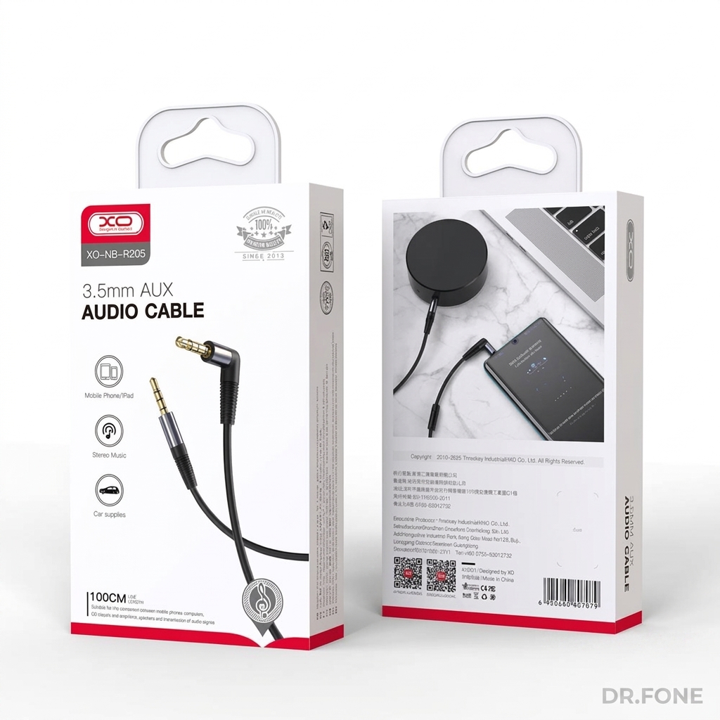 DRFONE-IMG-2593 NB-R205 3.5mm male to 3.5mm male audio adapter cable, 1 meter, for phones and speakers