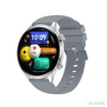 J14 Round 1.75-inch AMOLED Smart Watch with wireless calling, silver case and grey silicone strap