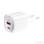 XO CE21 PD 30W wall charger in white, with USB-C and USB-A ports for fast device charging