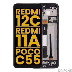 OLED LCD Assembly with Frame for Redmi Note 14 5G in black, replacement screen, complete repair part