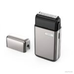 XO CF8 Cordless Electric Foil Shaver in compact gray, travel-friendly design, dual-blade foil system, USB rechargeable