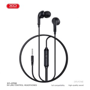 XO EP86 In-Ear Headphones with Mic, Black – 3.5mm Wired Earphones