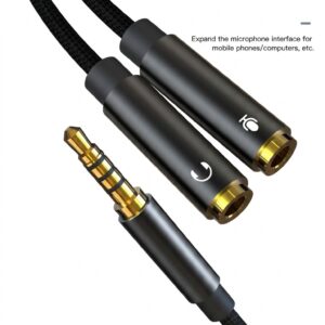 NB-R197 2-in-1 adapter cable with 3.5mm connector for audio and microphone, black, compatible with headsets