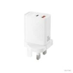 XO L163 30W Dual-Port Fast Charger, USB-C & USB-A ports, UK plug, white, compact and safe design