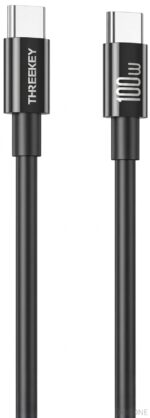 XO THREEKEY 100W USB-C to USB-C Fast Charging Data Cable in black, reinforced connectors, for laptops and smartphones.