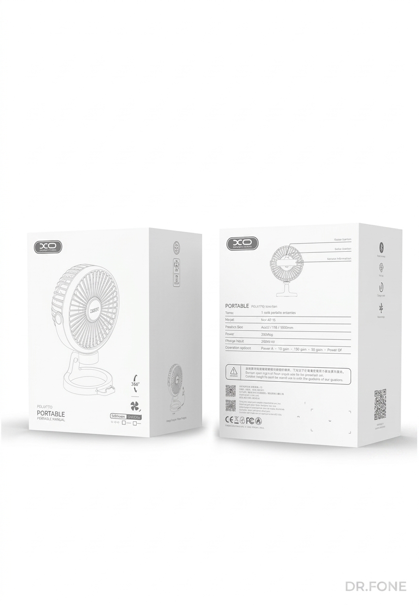 DRFONE-IMG-2575 MF79 6-inch adjustable desktop fan with 2400mAh battery, white, portable and angle-adjustable design