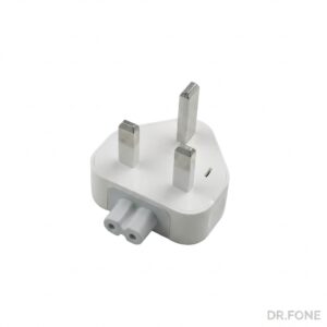 UK 3-Pin Duckhead Plug Adapter compatible with Apple MagSafe and USB-C chargers, white, Type G, compact travel-friendly