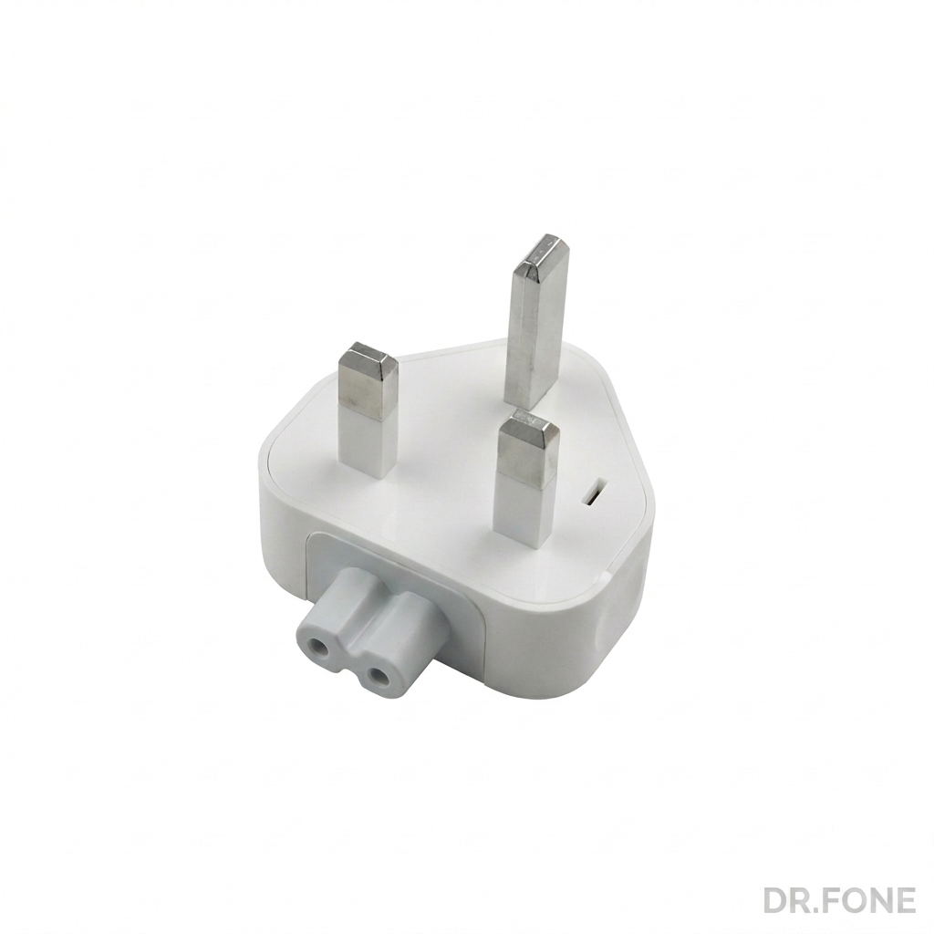 DRFONE-IMG-2400 UK 3-Pin Duckhead Plug Adapter compatible with Apple MagSafe and USB-C chargers, white, Type G, compact travel-friendly
