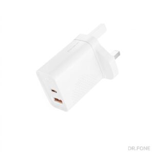 XO L163 30W Dual-Port Fast Charger, USB-C & USB-A, UK Plug, White