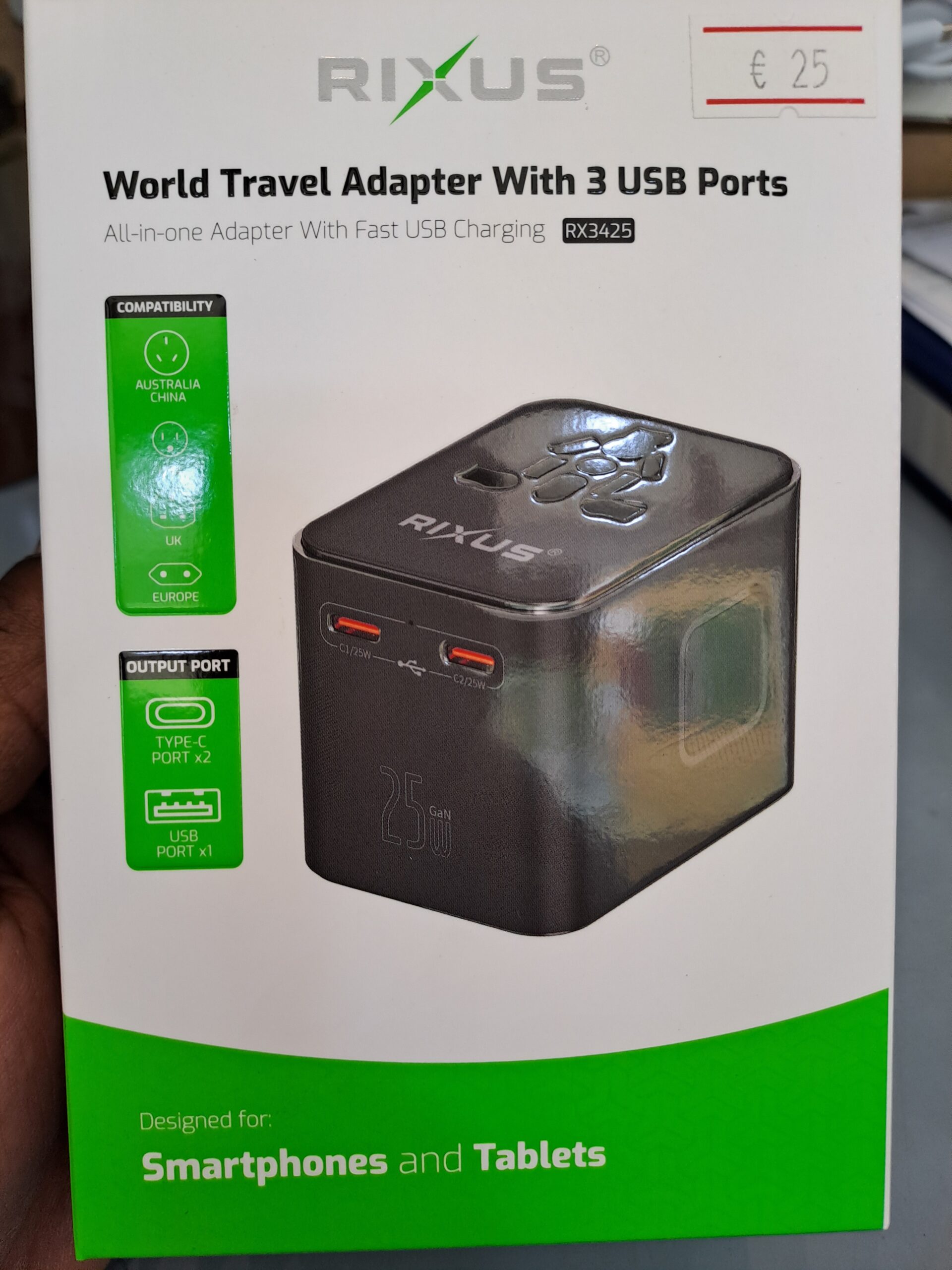 DRFONE-IMG-1 Rixus world travel adapter with 3 USB PORTS - Image 1