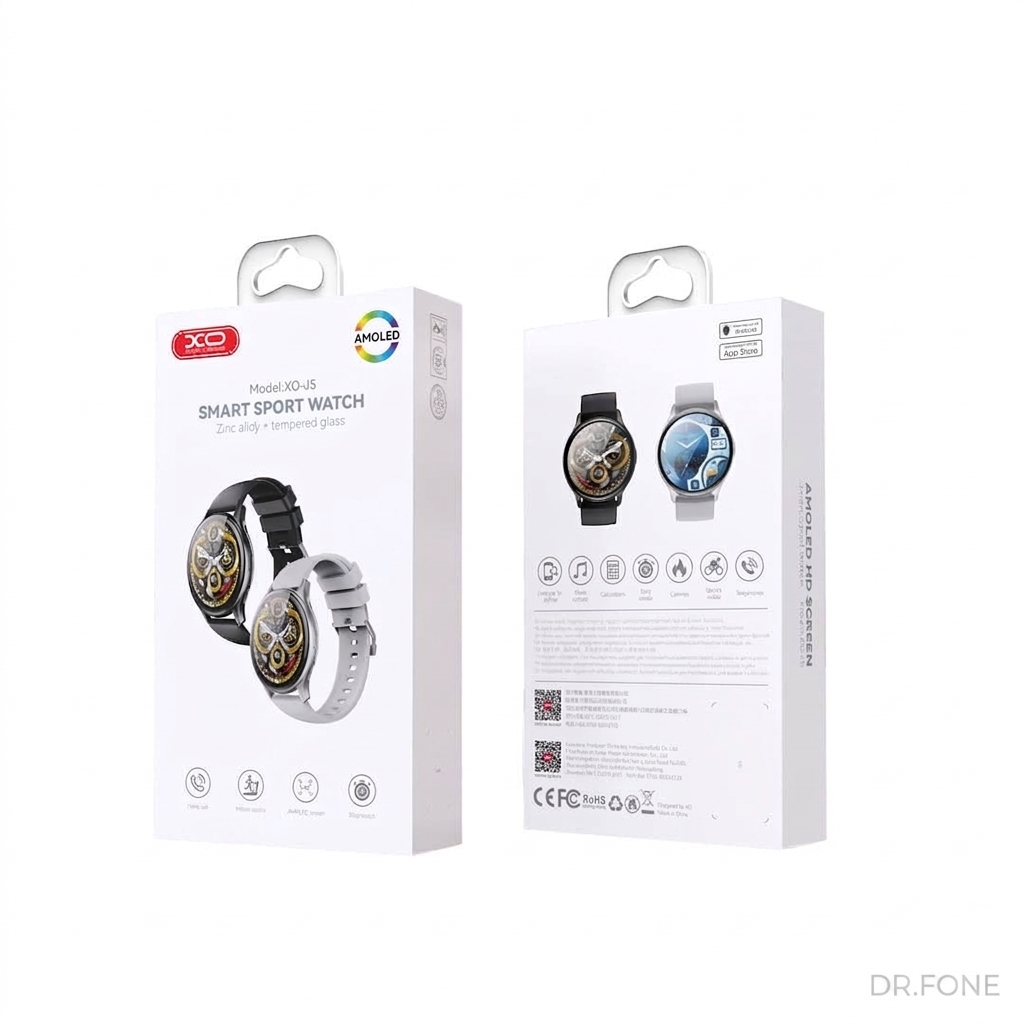 DRFONE-IMG-1 XO-J5 Smart Business Watch in black with AMOLED display, professional style, business smartwatch