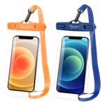 Waterproof Phone Bag in black with zipper closure, universal fit protective case for smartphones