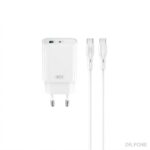 XO PD 30W Fast Wall Charger with USB-C & USB Ports + Cable - White
