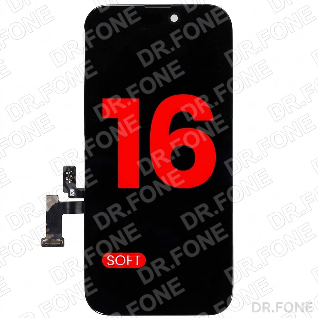 DRFONE-IMG-1 iPhone 16 Soft OLED Screen Assembly, Premium XO7 replacement part, includes digitizer and flex cable for easy installation